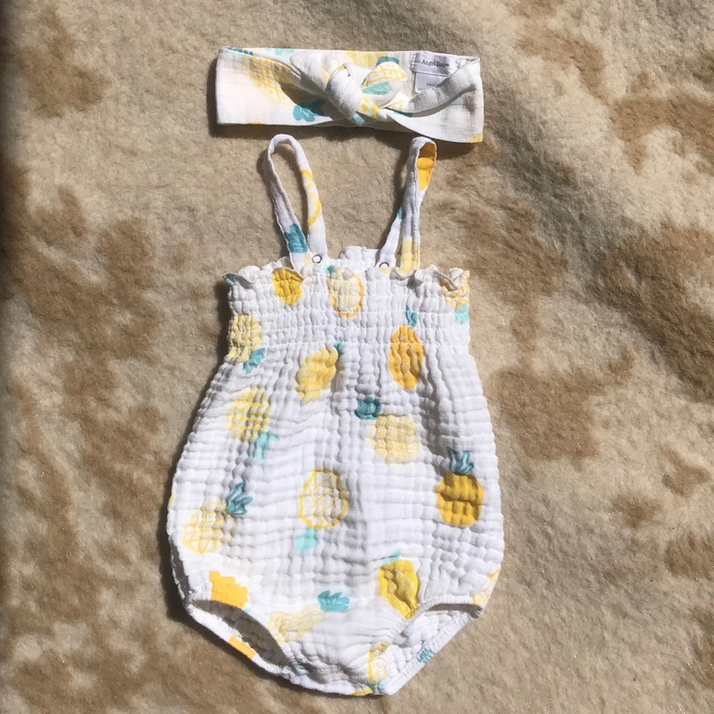 Sweet Toddler Muslin Romper w/ Matching Headband.